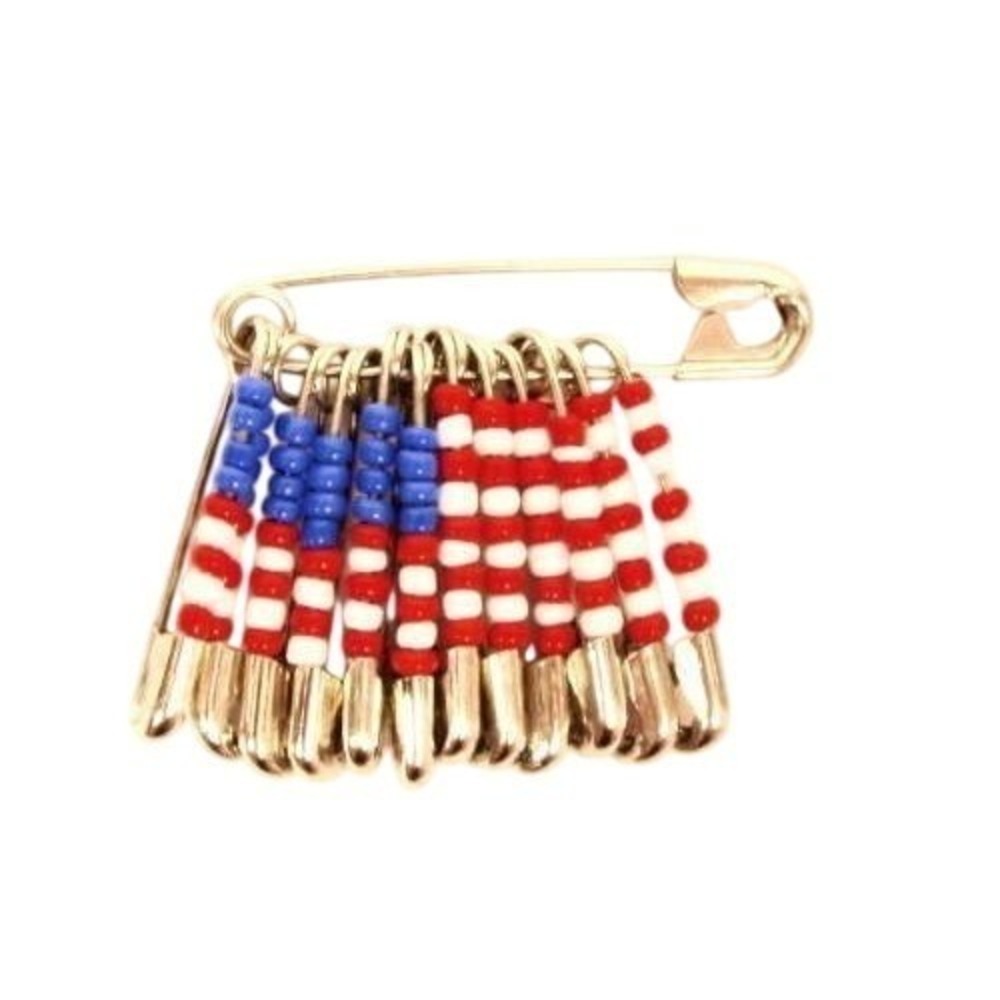 Vintage Red,White & Blue Glass Silver US FLAG America USA Safety Pin